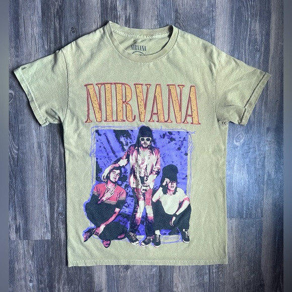 NIRVANA Short Sleeve Tee with Vintage Graphic SZ S Yellow Band Tee - Picture 4 of 9